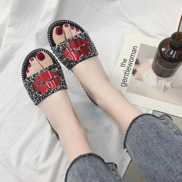 slippers women summer shoes red lips rhinestones beach outdoor casual flat non-slip sandals flip flop, Black
slippers women summer shoes red lips rhinestones beach outdoor casual flat non-slip sandals flip flop, Black