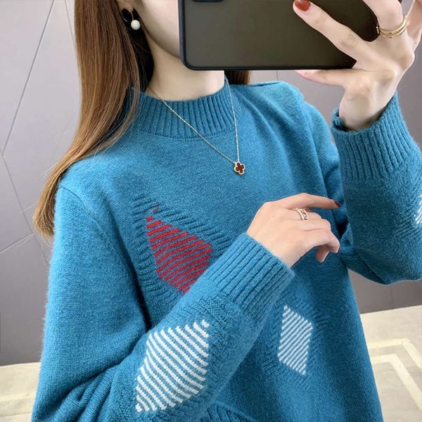 new year's christmas half turtleneck sweater with thickened knitted bottom shirt for women, White;black
new year's christmas half turtleneck sweater with thickened knitted bottom shirt for women, White;black
