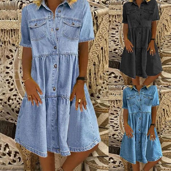 casual dresses retro women short sleeve turn down collar pocket button knee-length denim dress with pockets, single-breasted, loose fit, Black;gray
casual dresses retro women short sleeve turn down collar pocket button knee-length denim dress with pockets, single-breasted, loose fit, Black;gray
