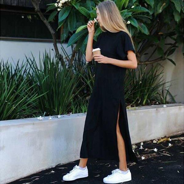 summer korean style midi casual womens dresses long plus size short sleeve side open party maxi t shirt, Black;gray
summer korean style midi casual womens dresses long plus size short sleeve side open party maxi t shirt, Black;gray