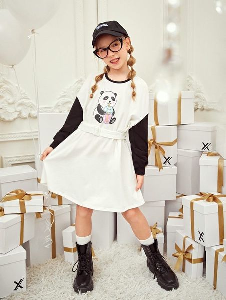 x coffeeman girls panda print colorblock drop shoulder belted dress she, Red;yellow
x coffeeman girls panda print colorblock drop shoulder belted dress she, Red;yellow