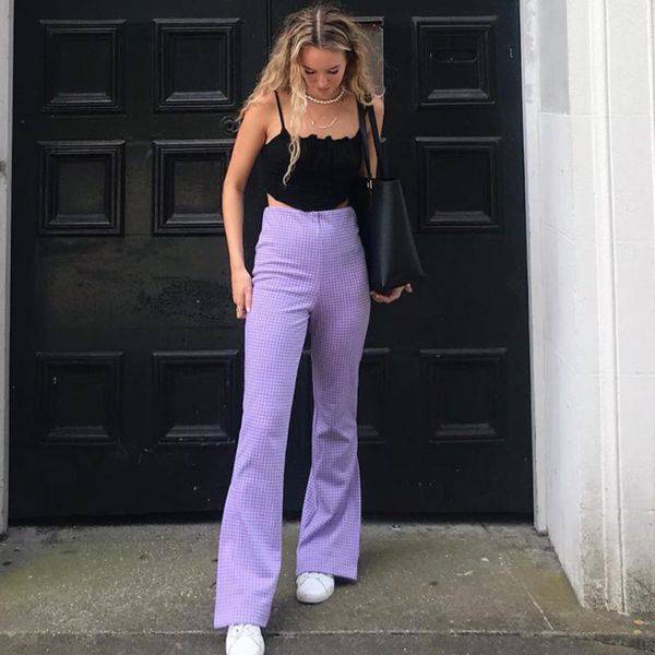 women's pants & capris missnight purple plaid flare women slim high waist wide leg elastic summer long trousers vintage casual streetwe, Black;white
women's pants & capris missnight purple plaid flare women slim high waist wide leg elastic summer long trousers vintage casual streetwe, Black;white