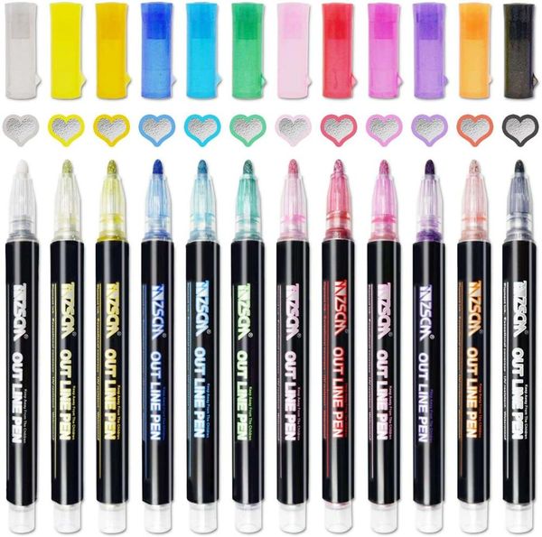 12pcs/set outline metallic markers double line magic shimmer paint pens for kids adults drawing art signature coloring journal
12pcs/set outline metallic markers double line magic shimmer paint pens for kids adults drawing art signature coloring journal