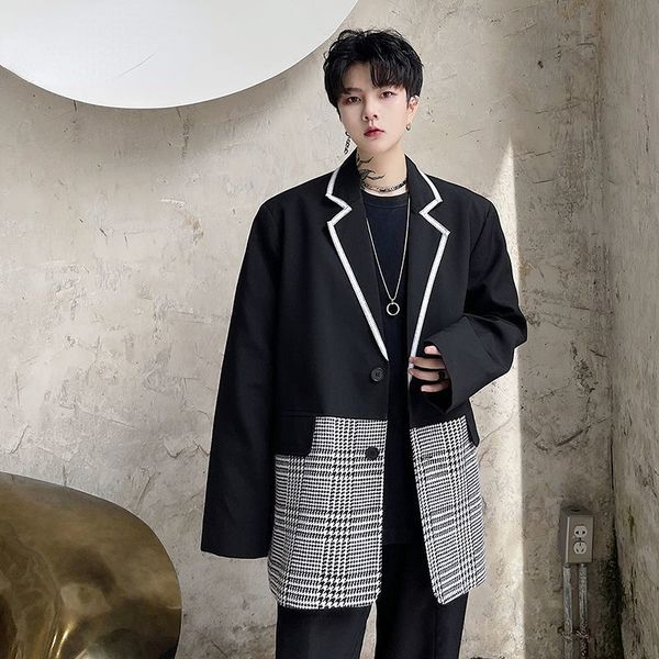 men's loose plaid color block splicing blazer 2021 new autumn korean fashion suit coat casual design clothing male, White;black
men's loose plaid color block splicing blazer 2021 new autumn korean fashion suit coat casual design clothing male, White;black