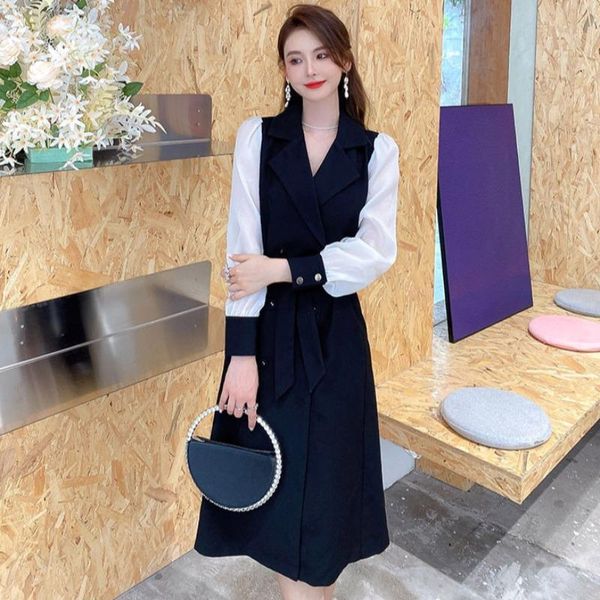 women's trench coats black dress 2021 autumn suit collar coat wind waist stitching a-line skirt, Tan;black
women's trench coats black dress 2021 autumn suit collar coat wind waist stitching a-line skirt, Tan;black