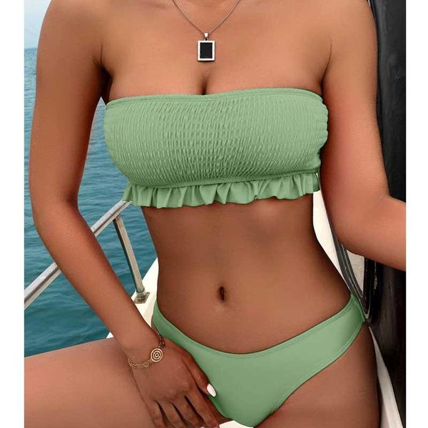 women's swimwear women ruffle push up bikini set high waisted tube slim swimsuit strapless beach biquini bathing suits, White;black
women's swimwear women ruffle push up bikini set high waisted tube slim swimsuit strapless beach biquini bathing suits, White;black