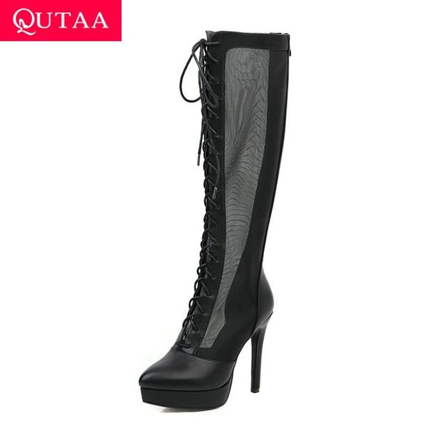 boots qutaa 2021 pointed toe lace up zipper ladies pumps pu leather mesh platform women shoes thin high heel knee size34-43, Black
boots qutaa 2021 pointed toe lace up zipper ladies pumps pu leather mesh platform women shoes thin high heel knee size34-43, Black