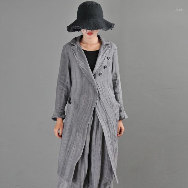 spring and summer literature art loose texture linen windbreaker women's mid long slim cotton thin coat jackets, Black;brown
spring and summer literature art loose texture linen windbreaker women's mid long slim cotton thin coat jackets, Black;brown