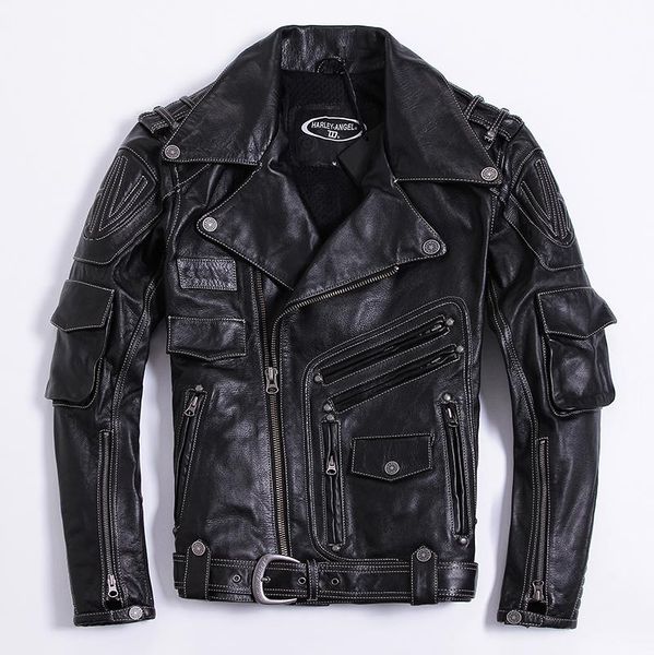 men's leather & faux brand motorcycle jacket with belt slim fit professional moto biker stylish genuine coat male, Black
men's leather & faux brand motorcycle jacket with belt slim fit professional moto biker stylish genuine coat male, Black