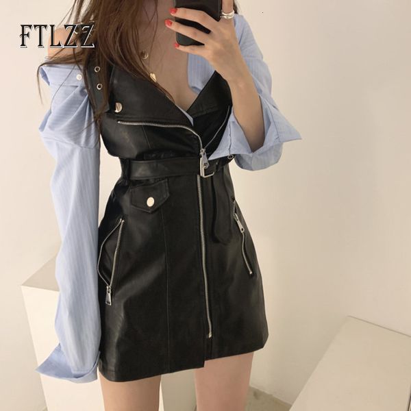 2021 new women pu leather spring autumn v neck spaghetti strap short es ladies with belt streetwear fxdz, Black;gray
2021 new women pu leather spring autumn v neck spaghetti strap short es ladies with belt streetwear fxdz, Black;gray