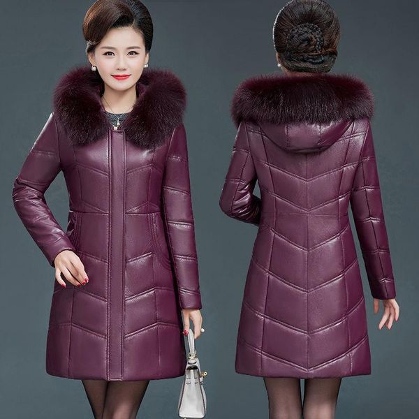 women's leather & faux winter warm jacket parkas coat 2021 fashion hooded pu parker casual big fur collar, Black
women's leather & faux winter warm jacket parkas coat 2021 fashion hooded pu parker casual big fur collar, Black