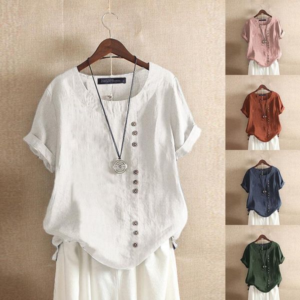 women's t-shirt summer casual solid color round collar short sleeve button decor wild cotton linen comfort soft daily wear shirt 5xl, White
women's t-shirt summer casual solid color round collar short sleeve button decor wild cotton linen comfort soft daily wear shirt 5xl, White