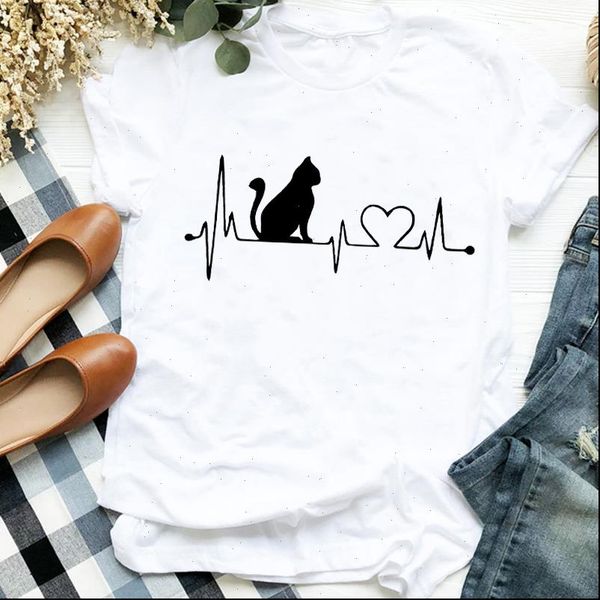 women lady womens t shirt heartbeat cat dog pet fashion animal funny 90s print tee tshirt for female clothes top, White
women lady womens t shirt heartbeat cat dog pet fashion animal funny 90s print tee tshirt for female clothes top, White