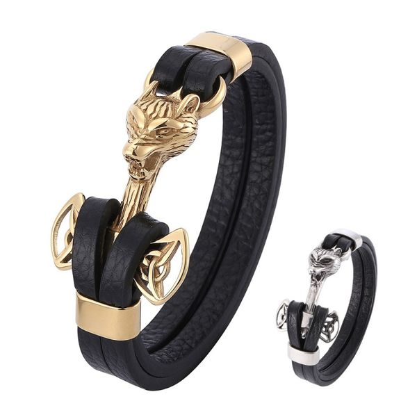 selling stainless steel wolf anchor charm bracelet black leather bracelets jewelry for men, Golden;silver
selling stainless steel wolf anchor charm bracelet black leather bracelets jewelry for men, Golden;silver