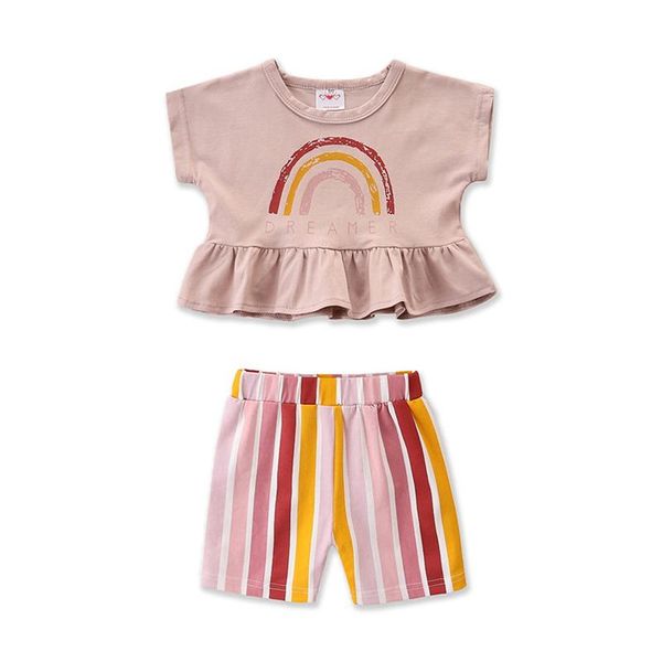 clothing sets 2 pcs toddler summer outfits baby girls rainbow & letter print short sleeve round neck ruffle t-shirt + striped shorts costume, White
clothing sets 2 pcs toddler summer outfits baby girls rainbow & letter print short sleeve round neck ruffle t-shirt + striped shorts costume, White