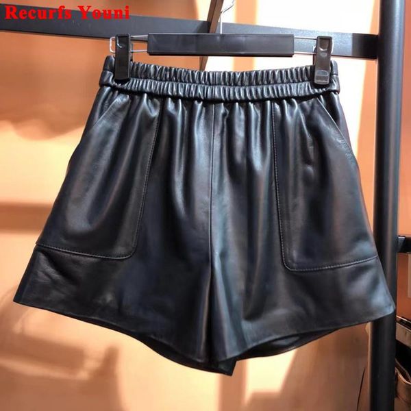 genuine leather pants women european high elastic waist pockets casual shorts feminino loose black/brown booty mini calzones, White;black
genuine leather pants women european high elastic waist pockets casual shorts feminino loose black/brown booty mini calzones, White;black
