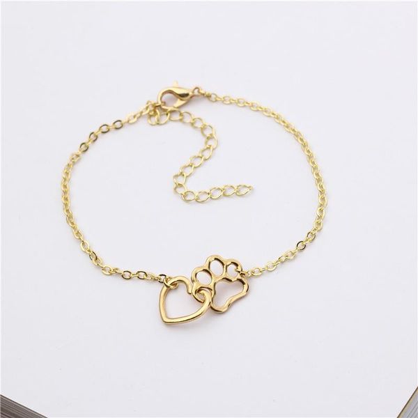 charm bracelets fashion creative hollow footprint peach heart bracelet cute animal cat dog women, Golden;silver 
charm bracelets fashion creative hollow footprint peach heart bracelet cute animal cat dog women, Golden;silver