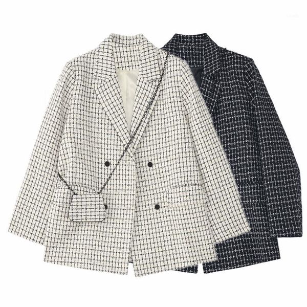 women's suits & blazers plaid blazer double-breasted loose casual tweed small suit with bag trendy black white contrast color, White;black
women's suits & blazers plaid blazer double-breasted loose casual tweed small suit with bag trendy black white contrast color, White;black