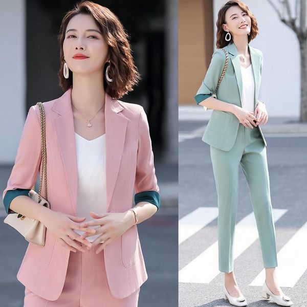 casual pink blazer for women pant suits half sleeve jacket sets ladies work wear business clothes ol women's two piece pants, White
casual pink blazer for women pant suits half sleeve jacket sets ladies work wear business clothes ol women's two piece pants, White