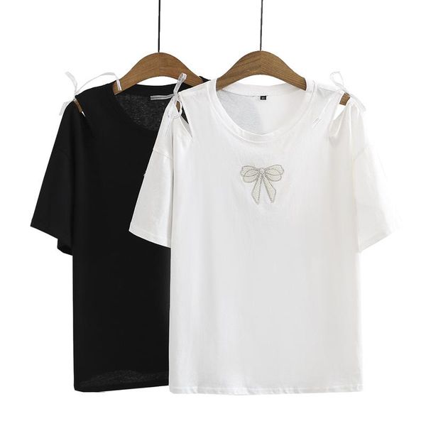plus size t-shirt women's clothing t-shirts 2021 summer loose fashion tees off the shoulder drilling bow short sleeve, Black
plus size t-shirt women's clothing t-shirts 2021 summer loose fashion tees off the shoulder drilling bow short sleeve, Black