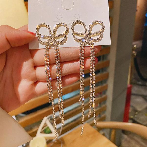 dangle & chandelier 2021 korean full crystal bowknot long tassel earrings for women bling rhinestone tie bow drop party wedding jewelry, Silver
dangle & chandelier 2021 korean full crystal bowknot long tassel earrings for women bling rhinestone tie bow drop party wedding jewelry, Silver