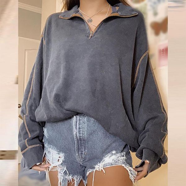 2021 vintage gray zipper lapel pullover oversized sweatshirt women autumn new design simple long sleeve casual streetwear clothes agzi, Black
2021 vintage gray zipper lapel pullover oversized sweatshirt women autumn new design simple long sleeve casual streetwear clothes agzi, Black