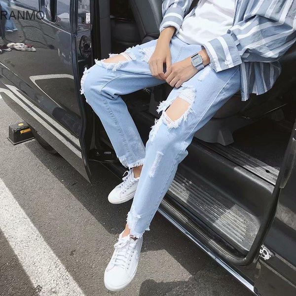 men's straight jeans with holes in spring and summer casual pants for lovers baggy beggars women's, Blue
men's straight jeans with holes in spring and summer casual pants for lovers baggy beggars women's, Blue