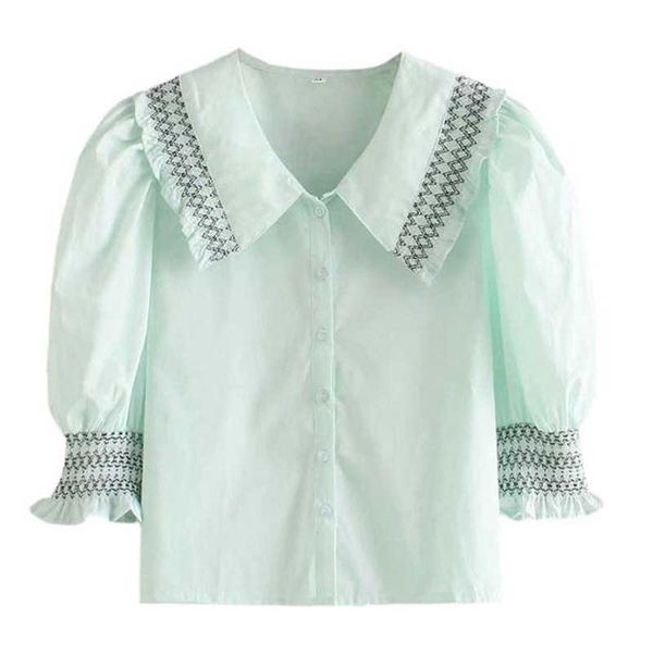 light green geometric shirred detail peter pan collar girls school loose shirts summer puff sleeve women crop shirt 210604, White
light green geometric shirred detail peter pan collar girls school loose shirts summer puff sleeve women crop shirt 210604, White