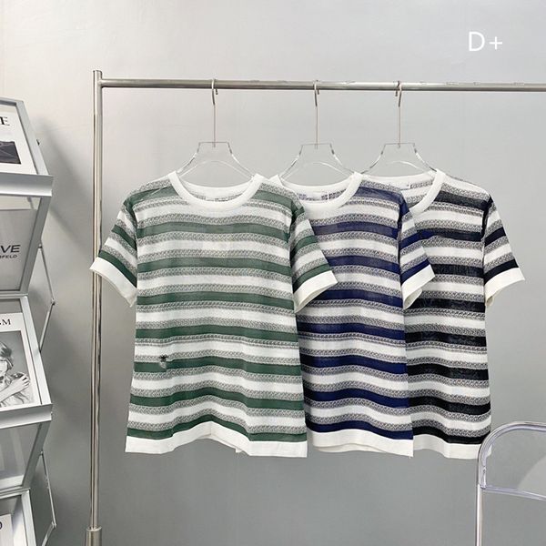 21 summer new bee embroidery stripe knitted t-shirt women's round neck pullover commuting loose short sleeve, White
21 summer new bee embroidery stripe knitted t-shirt women's round neck pullover commuting loose short sleeve, White
