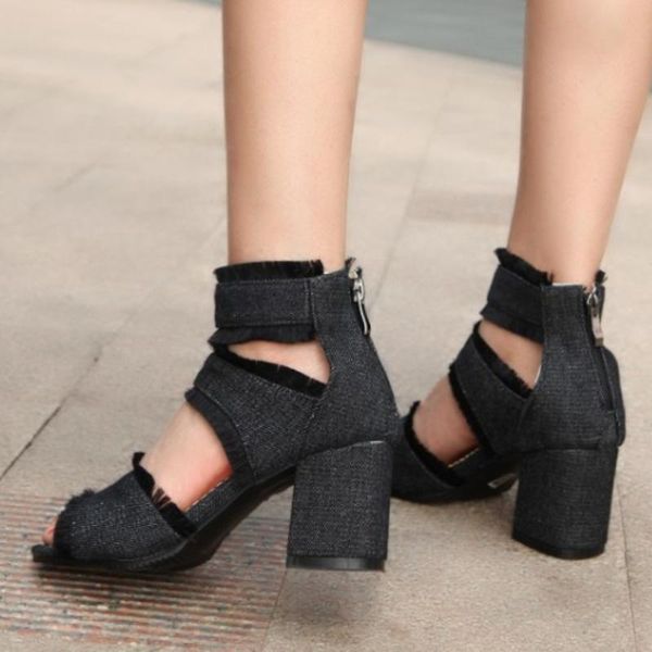 dress shoes 2021 summer sandals denim peep toe chunky heel back zip fashion big size women pumps casual female footwear, Black
dress shoes 2021 summer sandals denim peep toe chunky heel back zip fashion big size women pumps casual female footwear, Black