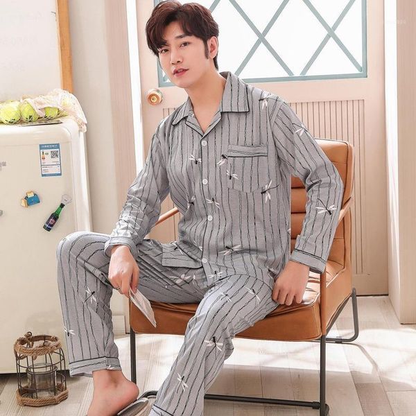 men's informal striped cotton pajamas, long sleeve family, 2021 sleepwear, Black;brown
men's informal striped cotton pajamas, long sleeve family, 2021 sleepwear, Black;brown