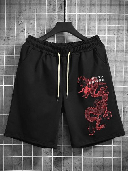 men japanese letter & chinese dragon graphic drawstring waist shorts w210#, Black
men japanese letter & chinese dragon graphic drawstring waist shorts w210#, Black