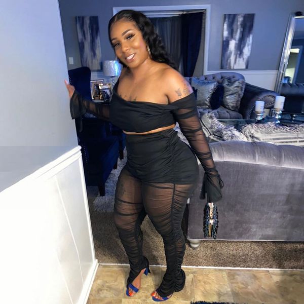 white black mesh two piece set long sleeve crop and stacked pants birthday club outfits for women d16-df32
white black mesh two piece set long sleeve crop and stacked pants birthday club outfits for women d16-df32