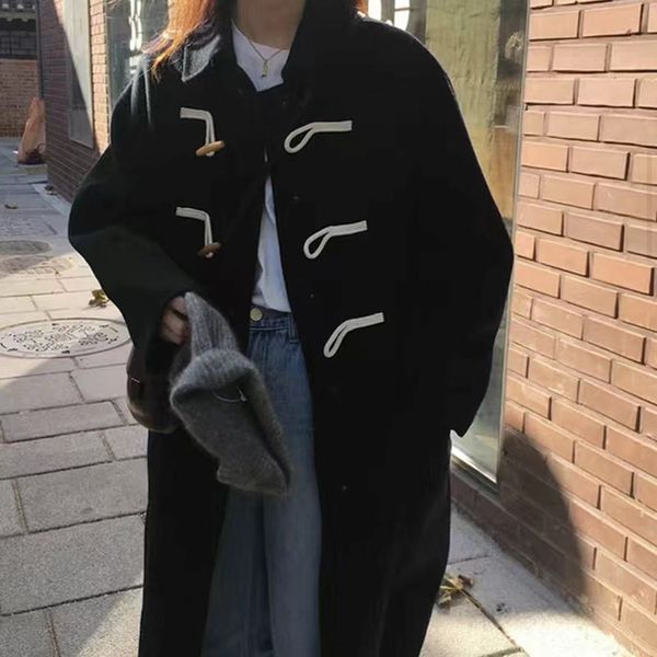 women's jackets autumn and winter women's black solid color windbreaker middle long woolen horn button coat retro temperament kore, Black;brown
women's jackets autumn and winter women's black solid color windbreaker middle long woolen horn button coat retro temperament kore, Black;brown