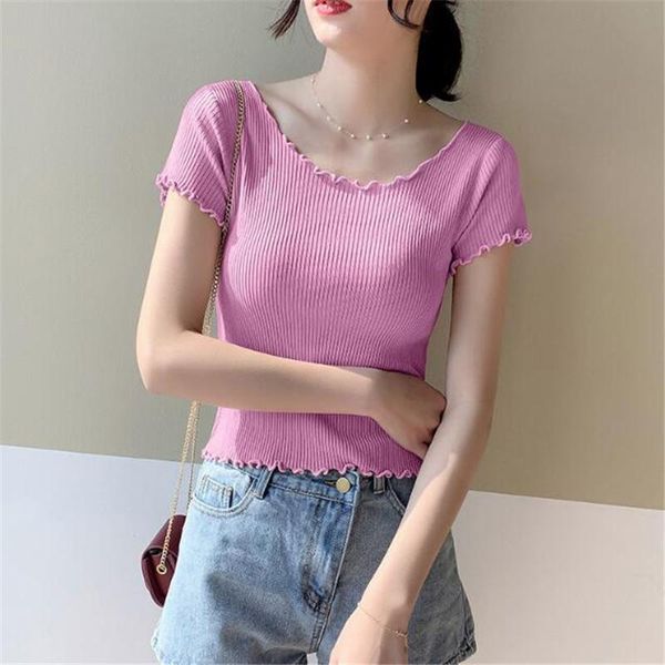 women's t-shirt summer short sleeve ice silk slim ear edge high waist bottomed shirt thin women t-shirts p3 337, White
women's t-shirt summer short sleeve ice silk slim ear edge high waist bottomed shirt thin women t-shirts p3 337, White