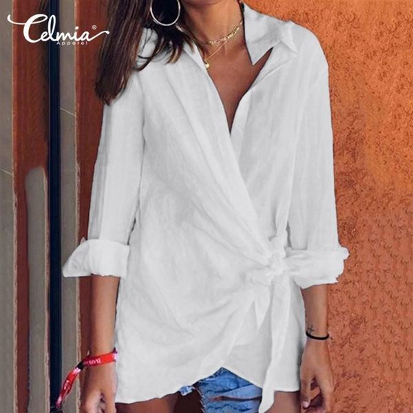 women's blouses & shirts stylish celmia women v neck long sleeve lace up asymmetrical loose solid casual party work blusas femme, White
women's blouses & shirts stylish celmia women v neck long sleeve lace up asymmetrical loose solid casual party work blusas femme, White