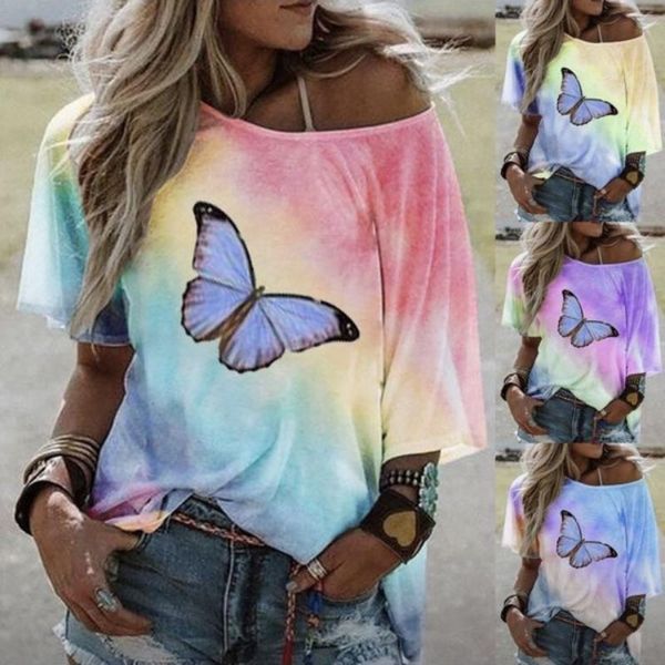 women's t-shirt one shoulder off tie dye butterfly printed loose summer short sleeve batwing plus size s-3xl wdc5213, White
women's t-shirt one shoulder off tie dye butterfly printed loose summer short sleeve batwing plus size s-3xl wdc5213, White