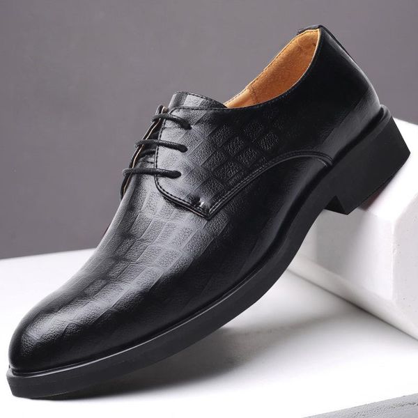 dress shoes autumn big size 38-47 men leather formal lace-up flat wedding business casual, Black