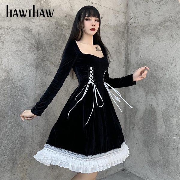 hawthaw women autumn winter long sleeve square collar retro lace lolita velvet gothic bandage black dress 2021 fall clothes, Black;gray
hawthaw women autumn winter long sleeve square collar retro lace lolita velvet gothic bandage black dress 2021 fall clothes, Black;gray