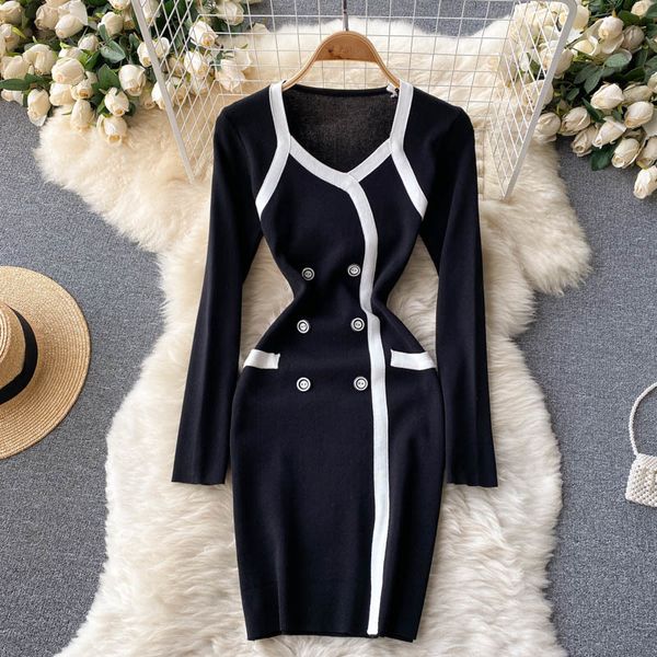 casual dresses singiny feminine fashions dressed in knitted or crocheted long sleeves v elastic neck thin hem in chic streetwear bodycon in, Black;gray
casual dresses singiny feminine fashions dressed in knitted or crocheted long sleeves v elastic neck thin hem in chic streetwear bodycon in, Black;gray