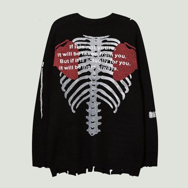 high street - men's vintage skeleton printed knitted sweater, casual loose cotton pullover, tear dign, hip-hop style, neutral, White;black
high street - men's vintage skeleton printed knitted sweater, casual loose cotton pullover, tear dign, hip-hop style, neutral, White;black