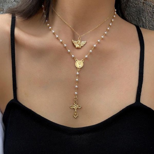 chains cute little angel pendant necklace for women 2021 vintage aesthetic layered pearl accessories tassel jewelry cross neck, Silver
chains cute little angel pendant necklace for women 2021 vintage aesthetic layered pearl accessories tassel jewelry cross neck, Silver