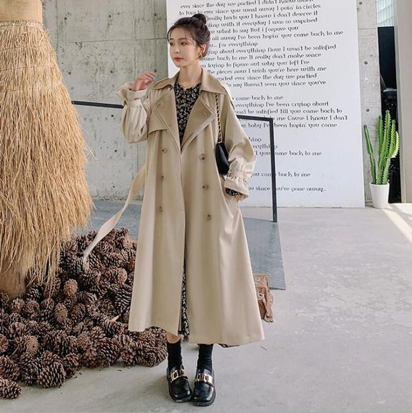women's trench coats fashion korean style loose female lapel neck long coat women oversized double breasted clothing retro frock windbr, Tan;black
women's trench coats fashion korean style loose female lapel neck long coat women oversized double breasted clothing retro frock windbr, Tan;black