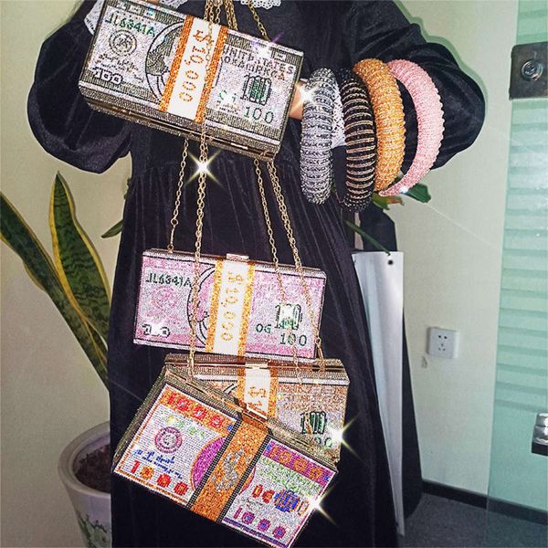 luxury $100 dollars rhinestone crystal money bag clutch evening bag purse crystals bling bags purse