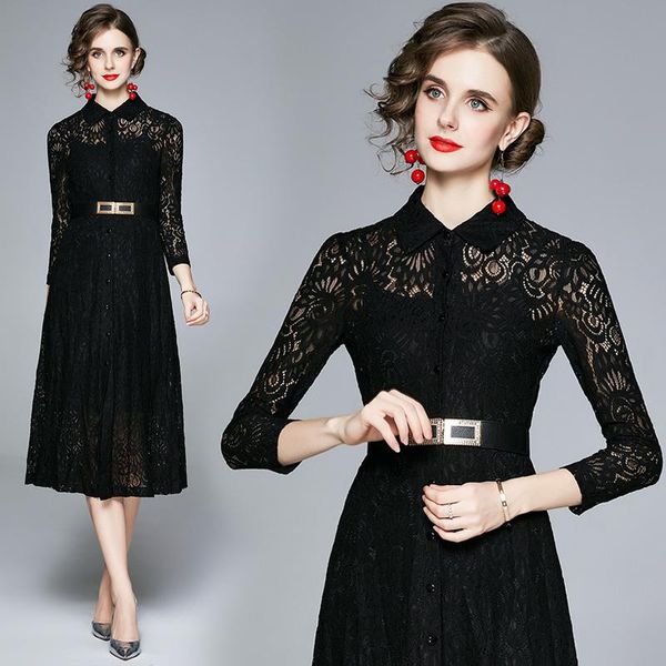 casual dresses women autumn elegant lace dress shirt long office lady party robe femme vintage designer black vestidos, Black;gray
casual dresses women autumn elegant lace dress shirt long office lady party robe femme vintage designer black vestidos, Black;gray