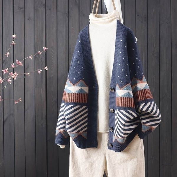 new literary artistic loose jacquard sweater cardigan in the spring and autumn of 2021 women wear lazy style knitwear, Black
new literary artistic loose jacquard sweater cardigan in the spring and autumn of 2021 women wear lazy style knitwear, Black