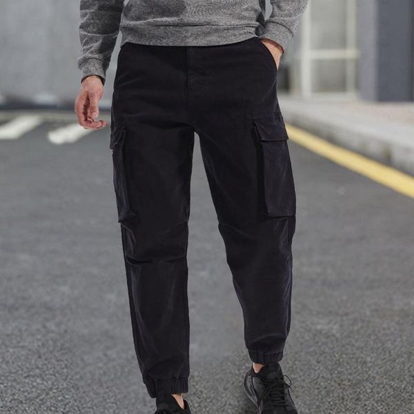 men's pants men casual cargo relaxed fit solid color high waist zip trousers with multi-pocket loose, Black
men's pants men casual cargo relaxed fit solid color high waist zip trousers with multi-pocket loose, Black
