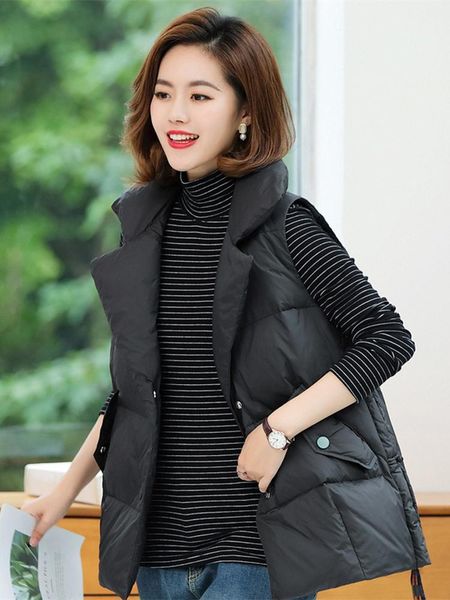 women's down & parkas white duck vest women plus size loose winter short lapel warmth sleeveless jacket fashionable coat, Black
women's down & parkas white duck vest women plus size loose winter short lapel warmth sleeveless jacket fashionable coat, Black