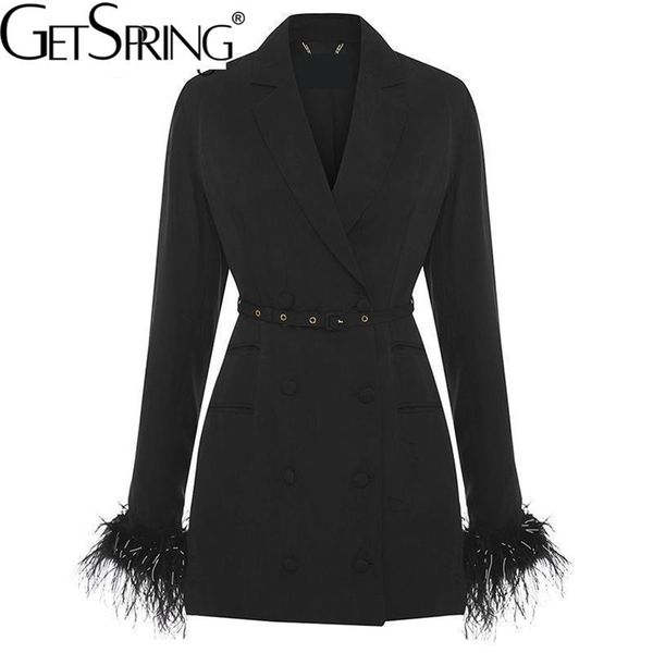 getspring women blazer dress elegant long black feather coats jacket suit double breasted bandage outfit spring autumn 211019, White;black
getspring women blazer dress elegant long black feather coats jacket suit double breasted bandage outfit spring autumn 211019, White;black