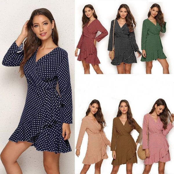 2021 new summer polka dot ruffle wrap long sleeve asymmetrical women es slim v-neck mini party vestidos z5a5, Black;gray
2021 new summer polka dot ruffle wrap long sleeve asymmetrical women es slim v-neck mini party vestidos z5a5, Black;gray
